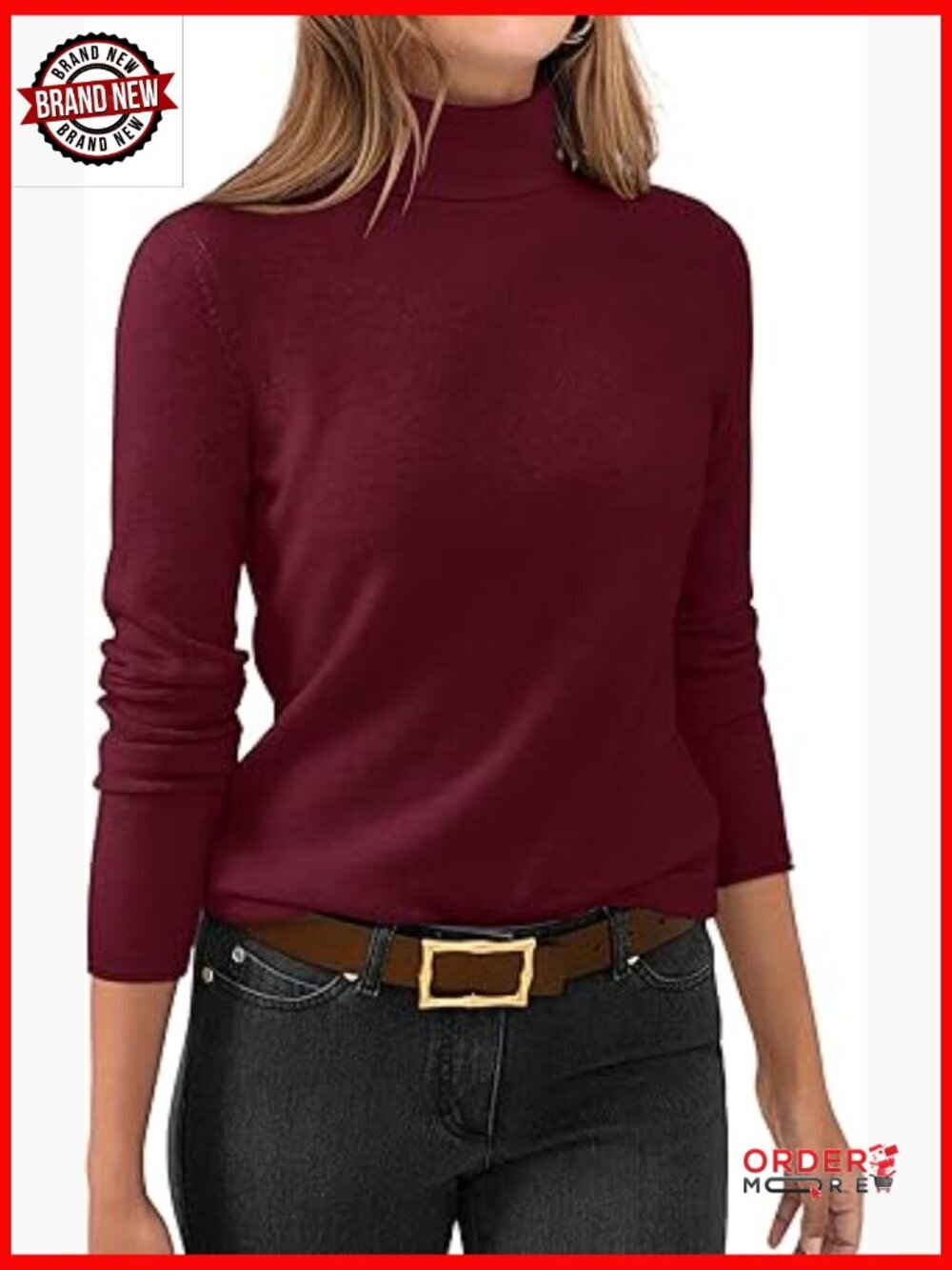 Turtleneck Long Sleeve Sweater Top Casual Soft Knit Fit Lightweight Pullover